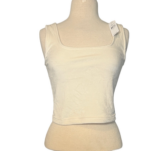 NWT LOFT Lou & Grey Cream Ribbed Crop Tank Top Women’s Medium Casual
